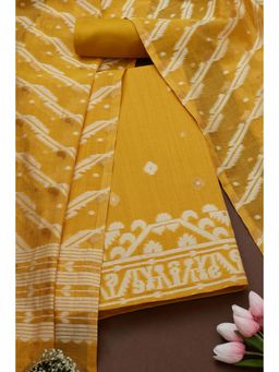 Soch - Womens Mustard Chanderi Jamdani Unstiched Dress Material (Set of 3)