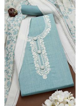 Soch - Womens Powder Blue Cotton Blend Embroidered Unstiched Dress Material (Set of 3)