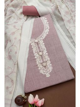 Soch - Womens Blush Pink Cotton Blend Embroidered Unstiched Dress Material (Set of 3)