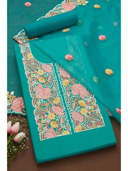 Soch - Womens Teal Modal Silk Embroidered Unstiched Dress Material (Set of 3)