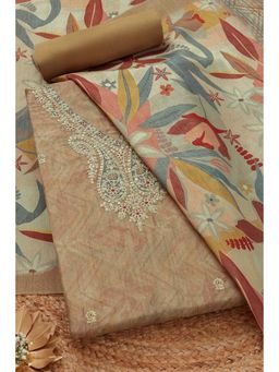 Soch - Womens Beige Tussar Embellished Unstiched Dress Material with Sequins (Set of 3)