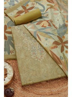 Soch - Womens Olive Tussar Embellished Unstiched Dress Material with Sequins (Set of 3)