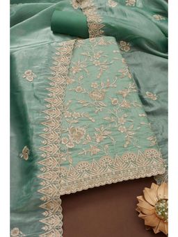 Soch - Womens Teal Crushed Silk Embroidered Unstiched Dress Material (Set of 3)