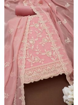 Soch - Womens Blush Pink Crinkle Chiffon Embroidered Unstitch Dress Material with Sequins (Set of 3)