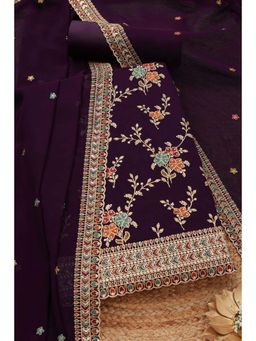 Soch - Womens Purple Georgette Embroidered Unstiched Dress Material with Sequins (Set of 3)