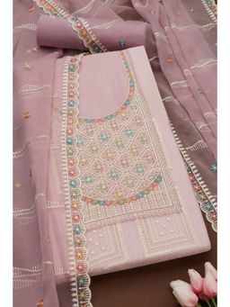 Soch - Womens Lavender Crinkle Chiffon Embroidered Unstiched Dress Material with Sequins (Set of 3)