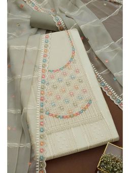 Soch - Womens Olive Crinkle Chiffon Embroidered Unstiched Dress Material with Sequins (Set of 3)