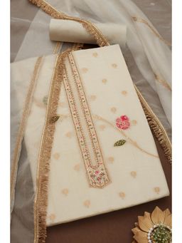 Soch - Womens Cream Tissue Zari Woven Unstiched Dress Material with Cutdana (Set of 3)