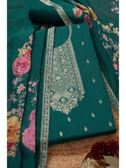 Soch - Womens Teal Silk Blend Zari Woven Unstiched Dress Material with Sequins (Set of 3)