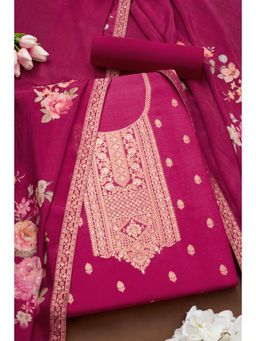 Soch - Womens Fuchsia Silk Blend Zari Woven Unstiched Dress Material with Sequins (Set of 3)