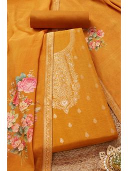 Soch - Womens Mustard Silk Blend Zari Woven Unstiched Dress Material with Sequins (Set of 3)