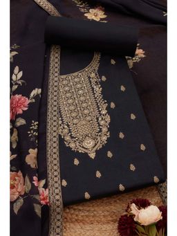 Soch - Womens Black Silk Blend Zari Woven Unstiched Dress Material with Sequins (Set of 3)