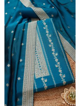 Soch - Womens Blue Organza Zari Woven Unstiched Dress Material with Sequins (Set of 3)