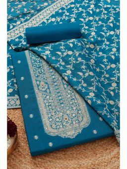 Soch - Womens Blue Organza Zari Woven Unstiched Dress Material with Sequins (Set of 3)