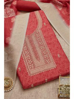 Soch - Womens Peach Chanderi Abstract Unstiched Dress Material with Sequins (Set of 3)