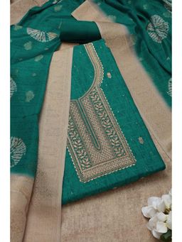 Soch - Womens Teal Chanderi Abstract Unstiched Dress Material with Sequins (Set of 3)