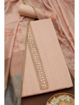 Soch - Womens Peach Chanderi Floral Unstiched Dress Material with Mirror Work (Set of 3)