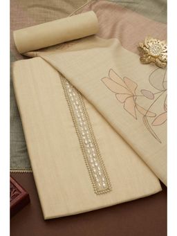 Soch - Womens Beige Chanderi Floral Unstiched Dress Material with Mirror Work (Set of 3)