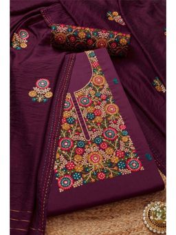 Soch - Womens Wine Cotton Blend Embroidered Unstitch Dress Material with Sequins (Set of 3)
