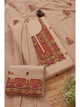 Soch - Womens Beige Cotton Blend Embroidered Unstitch Dress Material with Sequins (Set of 3)