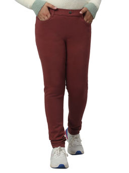 Cantabil - Girls Brown Solid Casual Jeggings