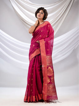 CHARUKRITI - Magenta Cotton Blend Handwoven Saree with Nakshi Pallu with Unstitched Blouse