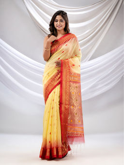 CHARUKRITI - Light Yellow Handwoven Saree with Zari Woven Nakshi Border with Unstitched Blouse