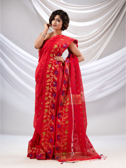 CHARUKRITI - Magenta Cotton Blend Handwoven Saree with Floral Nakshi Borders with Unstitched Blouse