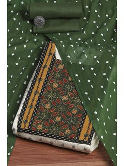 Biba - Green Flex Cotton Hand Block Print Unstitched Dress Material