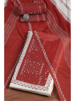 Biba - Red Flex Cotton Hand Block Print Unstitched Dress Material