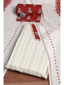 Biba - Red Flex Cotton Hand Block Print Unstitched Dress Material