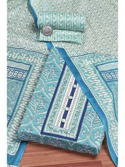 Biba - Blue Cotton Hand Block Print Unstitched Dress Material
