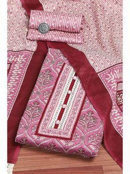 Biba - Pink Cotton Hand Block Print Unstitched Dress Material