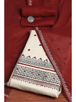 Biba - Red Flex Cotton Hand Block Print Unstitched Dress Material