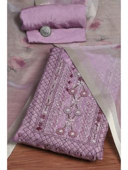 Biba - Lavender Cotton - Kota Machine Embroidered Unstitched Dress Material