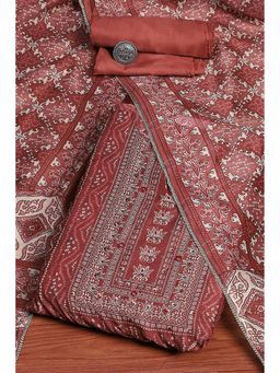 Biba - Maroon Chanderi Machine Embroidered Unstitched Dress Material
