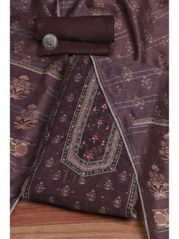 Biba - Wine Chanderi Machine Embroidered Unstitched Dress Material