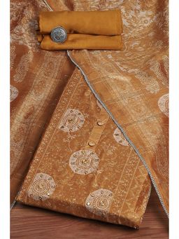 Biba - Mustard Chanderi Machine Embroidered Unstitched Dress Material