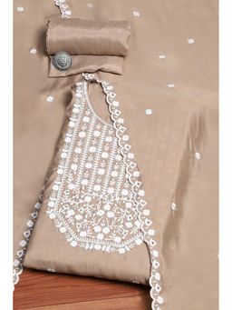 Biba - Beige Silk Blend Machine Embroidered Unstitched Dress Material