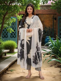 Gahan - Womens Viscose Rayon Printed Kurta with Pant & Dupatta - Black