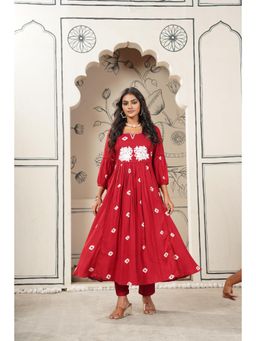 Gahan - Womens Viscose Rayon Anarkali Embroidered with Pant - Maroon