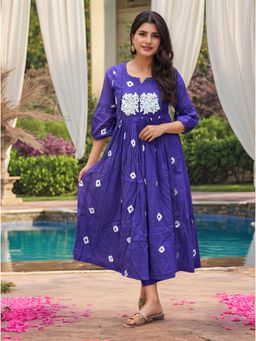 Gahan - Womens Viscose Rayon Anarkali Embroidered with Pant - Purple