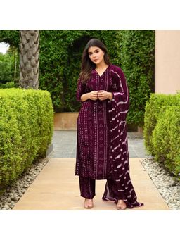 Gahan - Womens Viscose Rayon Straight Printed Kurta with Pant & Dupatta - Wine