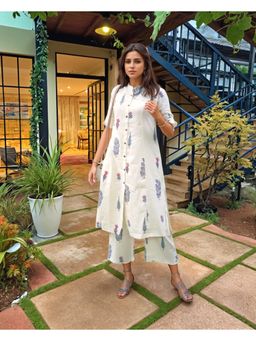 Gahan - Womens Viscose Rayon Straight Printed Kurta with Pant - Cream