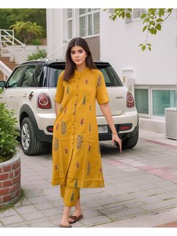 Gahan - Womens Viscose Rayon Straight Printed Kurta with Pant - Yellow