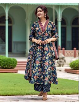 Gahan - Womens Viscose Rayon Kurta Printed with Palazzo & Dupatta - Blue