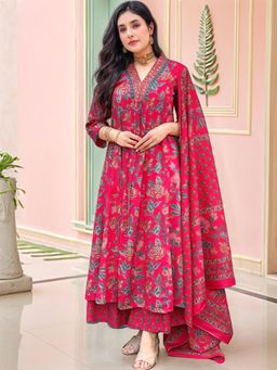 Gahan - Womens Viscose Rayon Kurta Printed with Palazzo & Dupatta - Pink