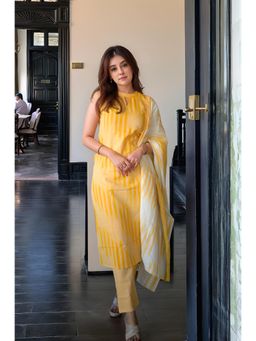 Gahan - Womens Viscose Rayon Stripes Kurta with Pant & Dupatta - Yellow