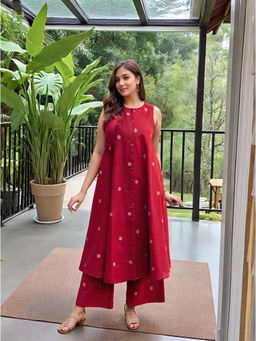 Gahan - Womens Viscose Rayon Kurta Polka Dots with Palazzo - Red