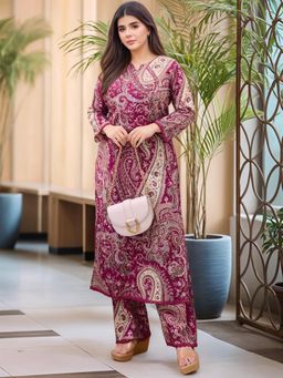 Gahan - Womens Viscose Rayon Straight Printed Kurta with Pant - Pink